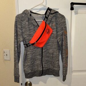 VS PINK Gray Zip-Up Hoodie with Orange VS PINK Fanny Pack